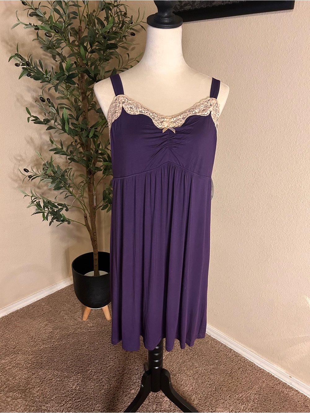 Soma Night Gown Purple Lace Trim Nighty Coquette New